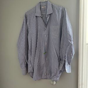 Hamilton men’s button up shirt. Blue and white vertical stripes. Size XL